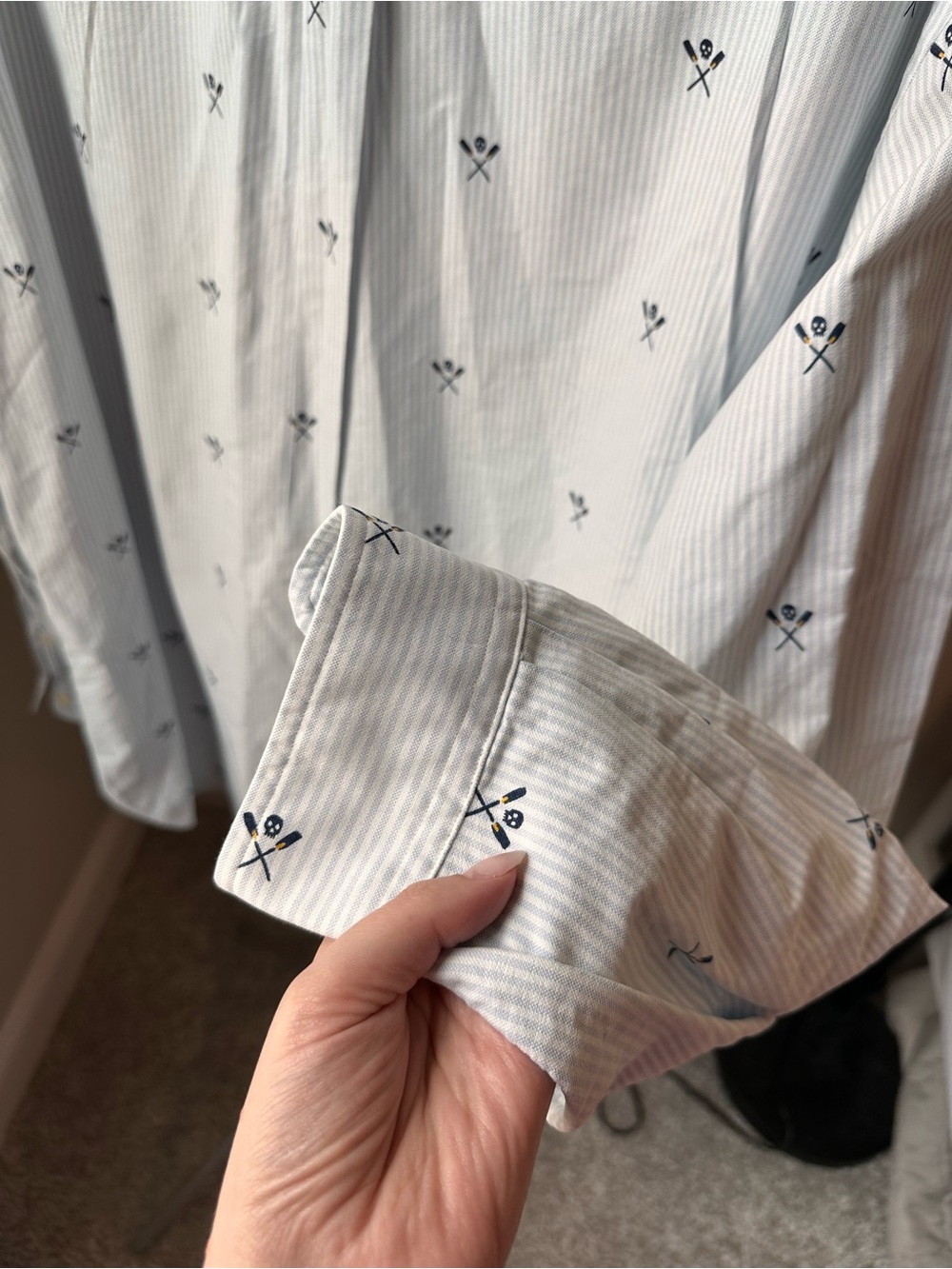 Ralph Lauren Skull Oars Striped Oxford Shirt XL Tall Blue White Rowing Yachting - Picture 4 of 9